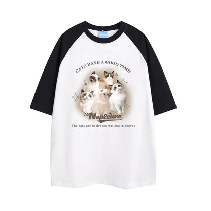 Graphic Cat Print Short Sleeve T-shirt