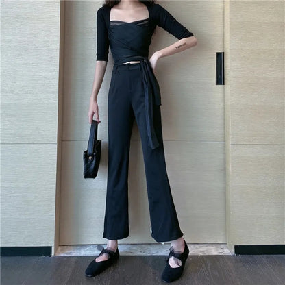 Bell Bottom Bow High Waist Flare Pants