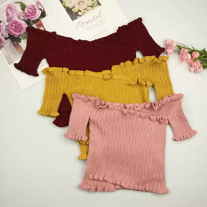 Cute Sexy Knit Crochet Off Shoulder Crop Top Shirt Tee T-shirt E-Girl Kawaii Korean Japanese Harajuku Retro Streetwear Aesthetic