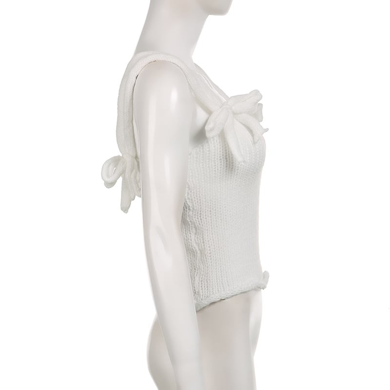 White Bow Knit Tank Top