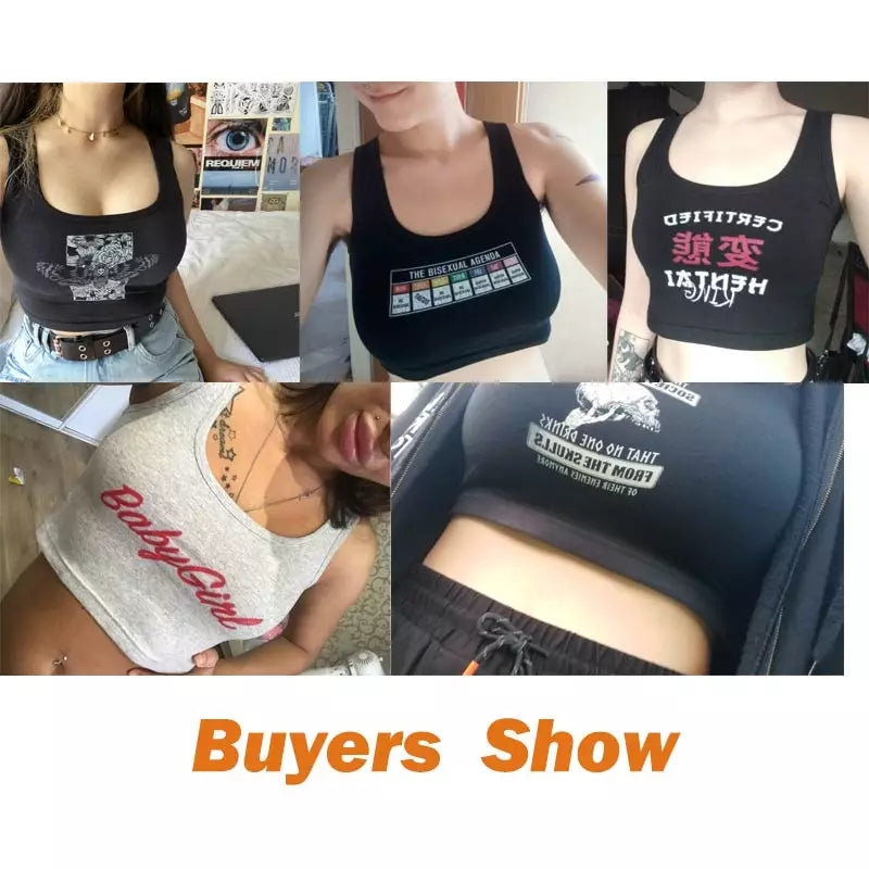 Cute Black Satan Sugar Daddy Print Crop Top Tank Sleeveless Shirt Aesthetic Casual E-Girl Kawaii Korean Japanese Harajuku
