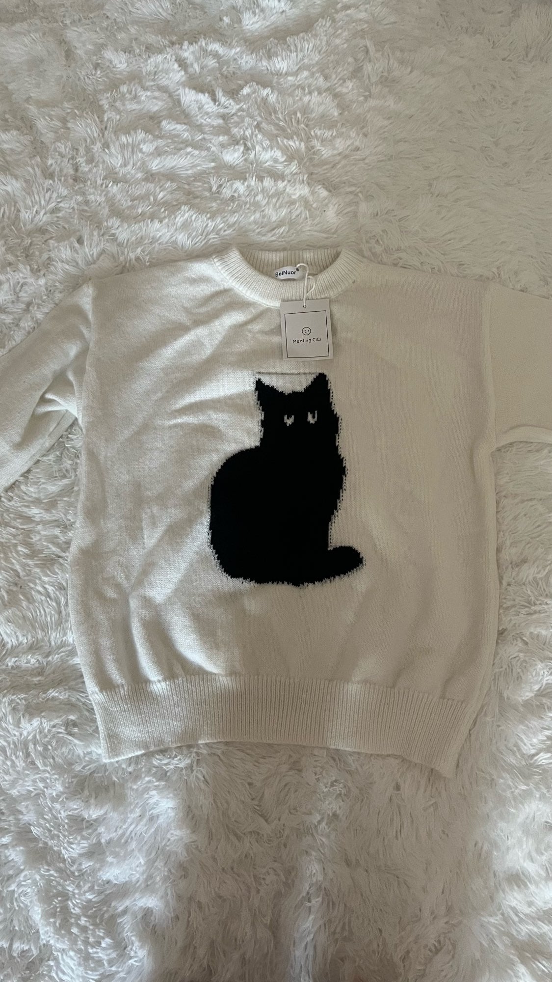 Black Cat Print Long Sleeve Sweater