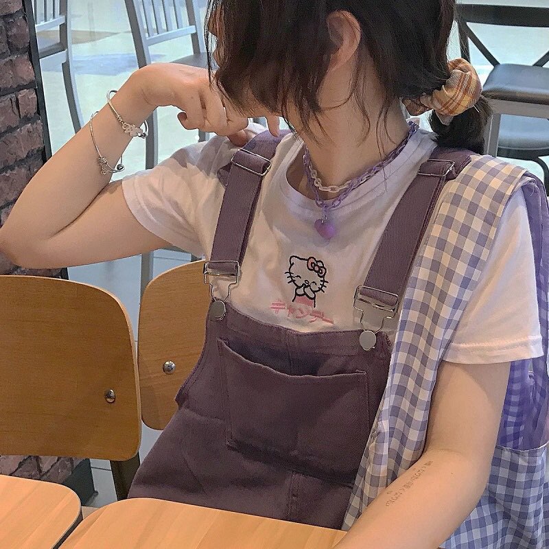 Cute Cat Kitten Embroidery Anime Cartoon Crop Top Short Sleeve Shirt T-shirt Top Summer Casual E-Girl Kawaii Korean Japanese Harajuku Streetwear