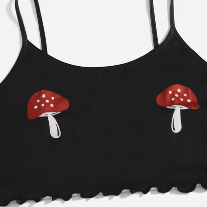 2PCS Mushroom Camisole + Shorts Pajama Set