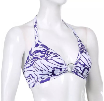 Cute Sexy Tie Dye V-Neck Lace Up Halter Backless Beach Crop Top Summer Aesthetic Casual E-Girl Kawaii Korean Japanese Harajuku