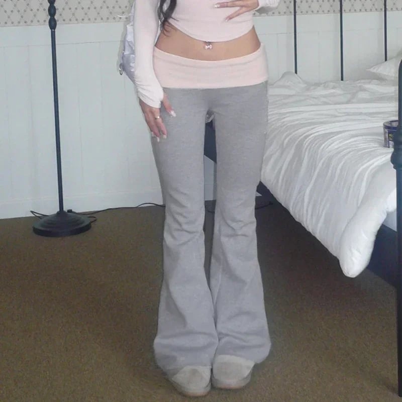 Grey & Pink Patchwork Flare Pants