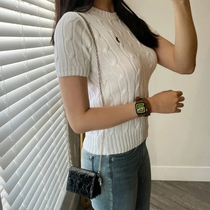 White Horse Embroidery Short Sleeve Shirt