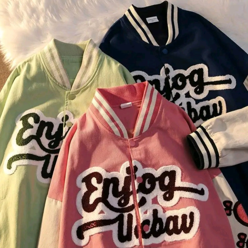 Heart Letter Embroidery Varsity Jacket