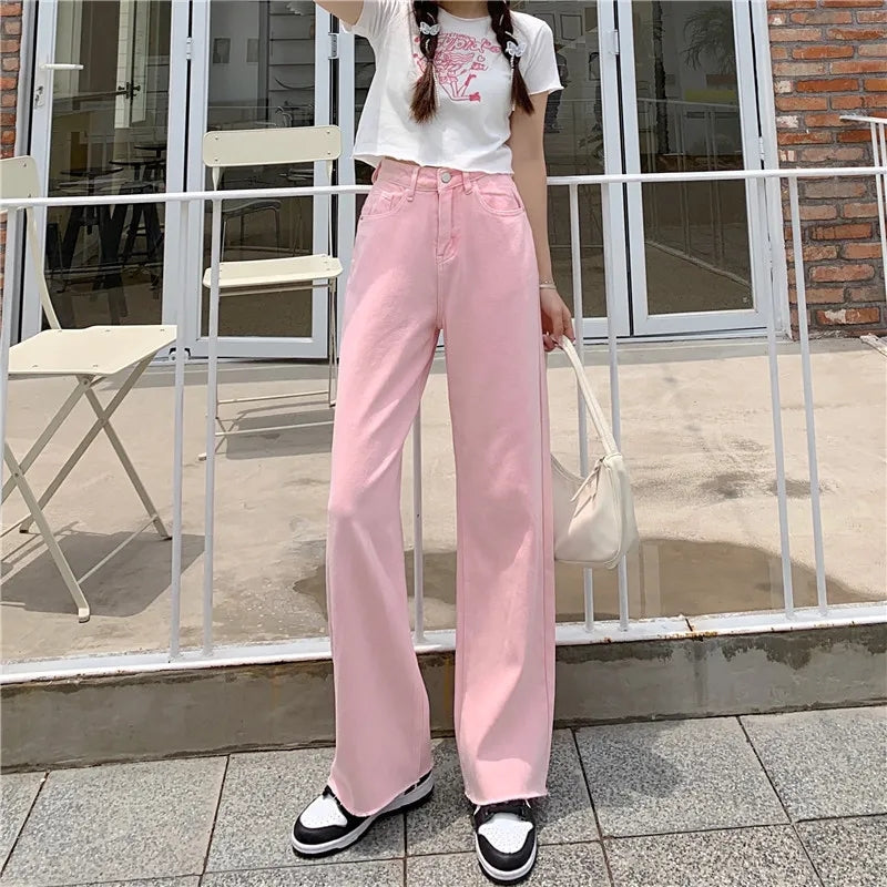Pink Peach Embroidery Denim Pants