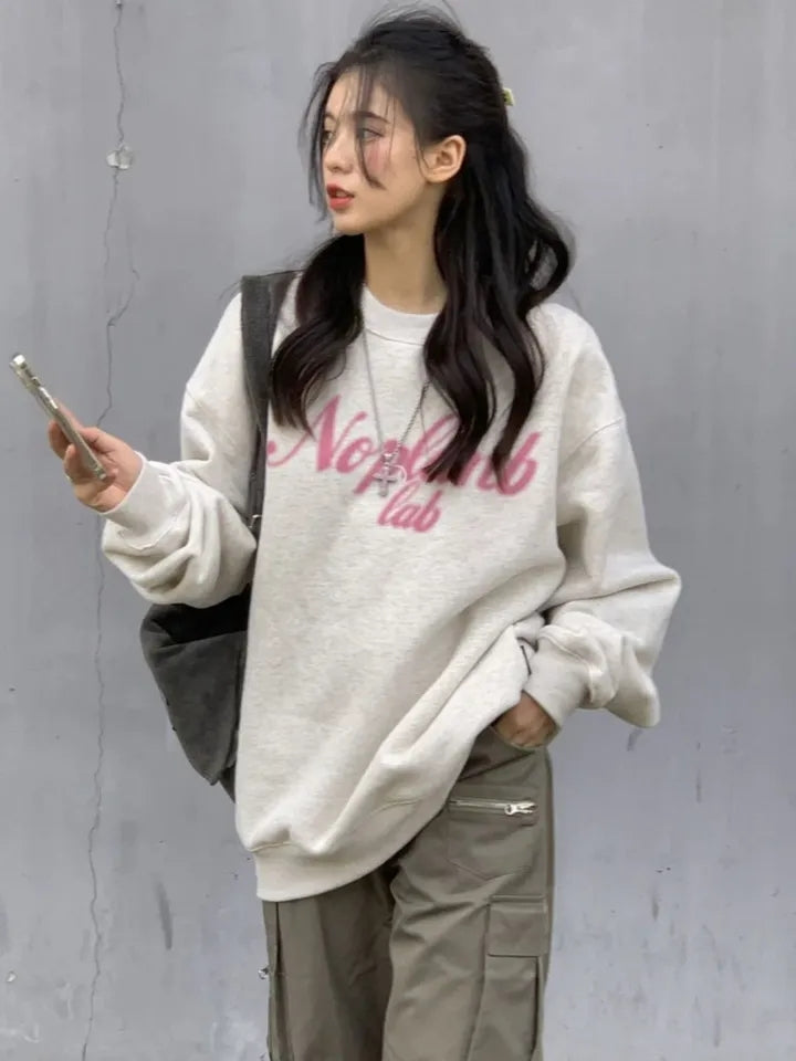 Grey Letter Print Oversized Pullover