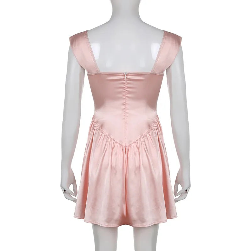 Pink Lace Trim Button Up A-Line Dress