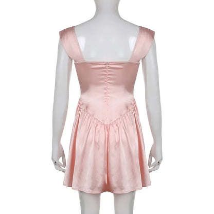 Pink Lace Trim Button Up A-Line Dress