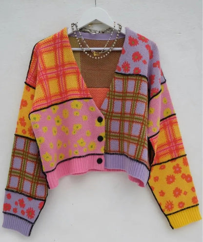 Funky Colorful Pattern Sweater Cardigan