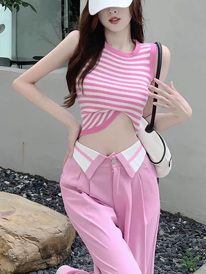 Pink Chic Loose High Waist Wide Leg Pants