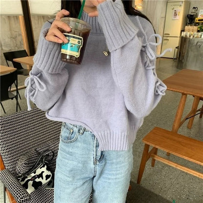 Purple Irregular Cropped Sweater