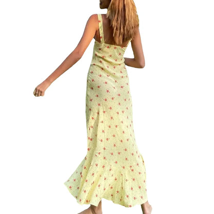 Yellow Floral Print Maxi Dress