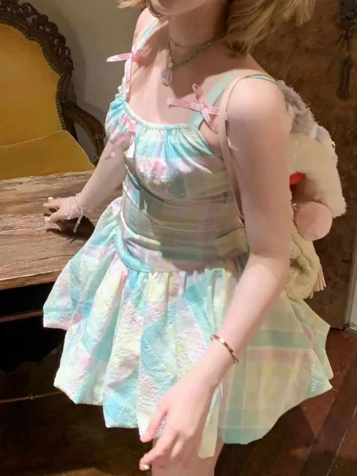 Rainbow Fairy Bow Colorful Mini Dress