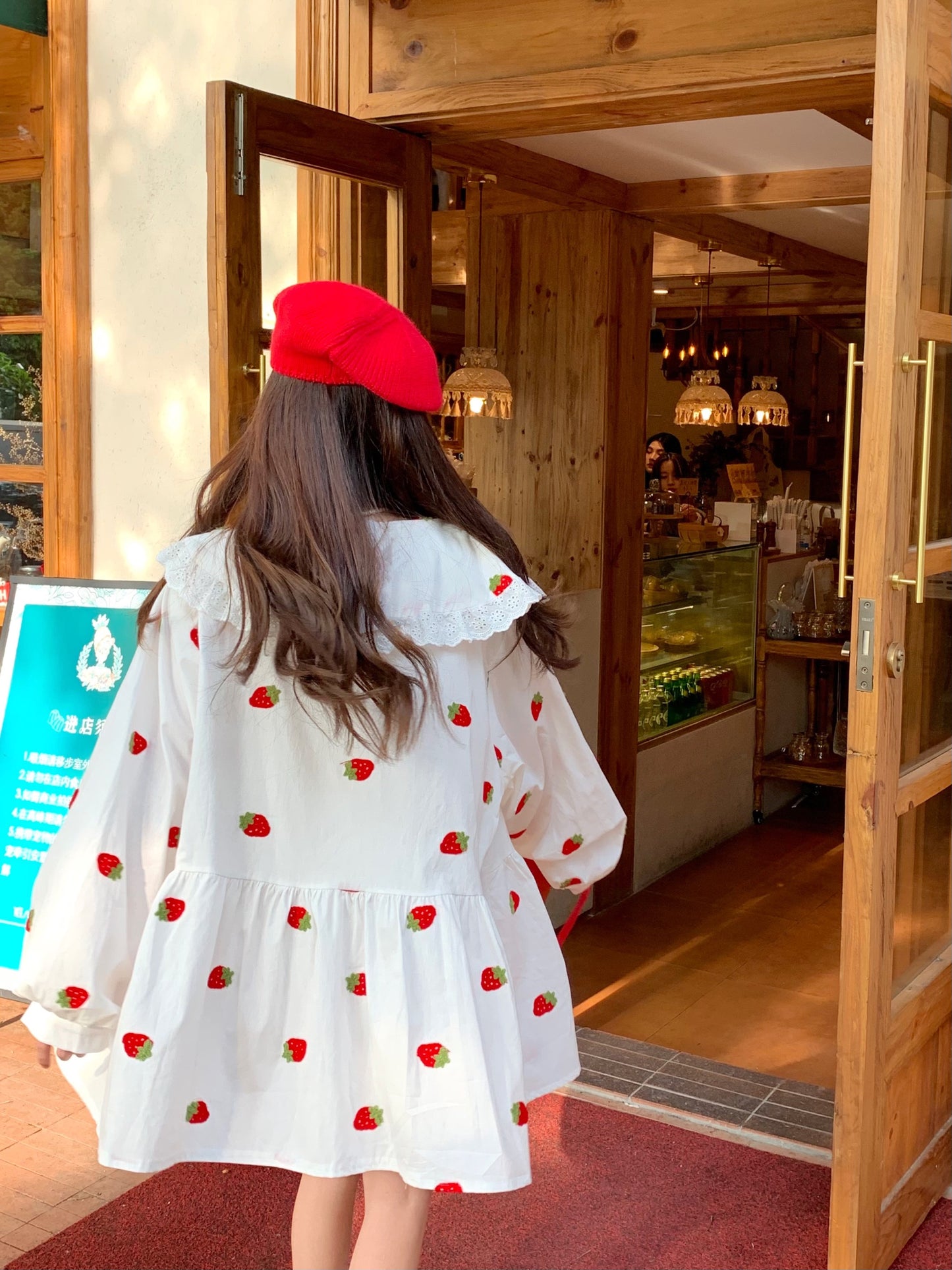 Strawberry Peterpan Collar Ruffle Mini Dress