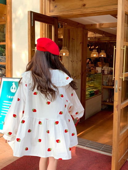 Strawberry Peterpan Collar Ruffle Mini Dress