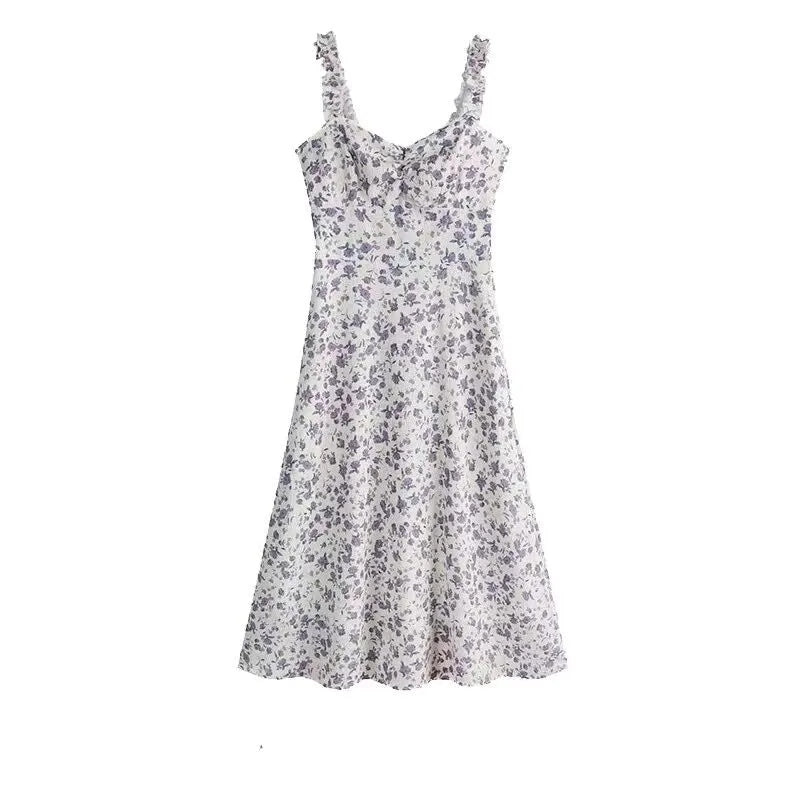2PCS Purple Floral Spaghetti Strap Mini Dress + Cardigan