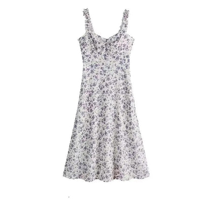 2PCS Purple Floral Spaghetti Strap Mini Dress + Cardigan