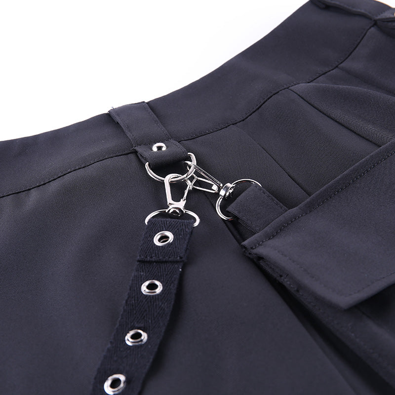 Cute Sexy Punk Goth Black High Waist Mini Skirt Patchwork Bandage Bottom E-Girl Kawaii Korean Japanese Harajuku Chinese Retro Streetwear Aesthetic