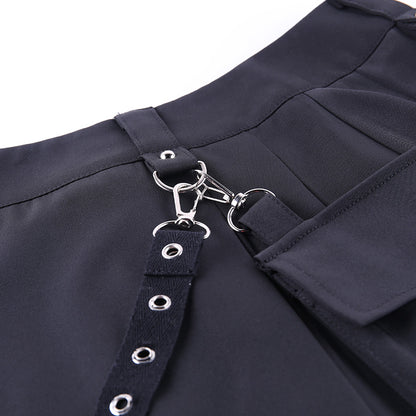 Cute Sexy Punk Goth Black High Waist Mini Skirt Patchwork Bandage Bottom E-Girl Kawaii Korean Japanese Harajuku Chinese Retro Streetwear Aesthetic