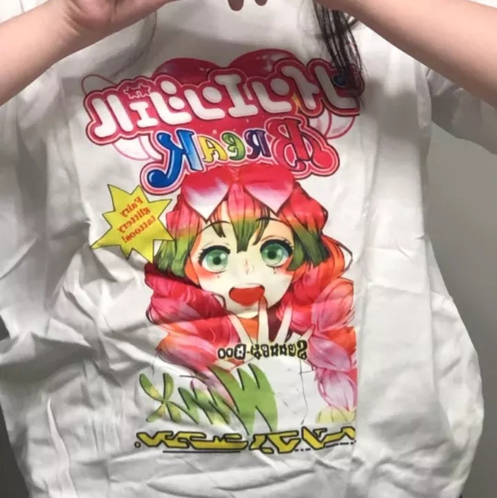 Cute Anime Girl Cartoon Graphic Print Retro Vintage White Oversize T- Shirt Top Aesthetic Casual Summer E-Girl Kawaii Korean Japanese Harajuku