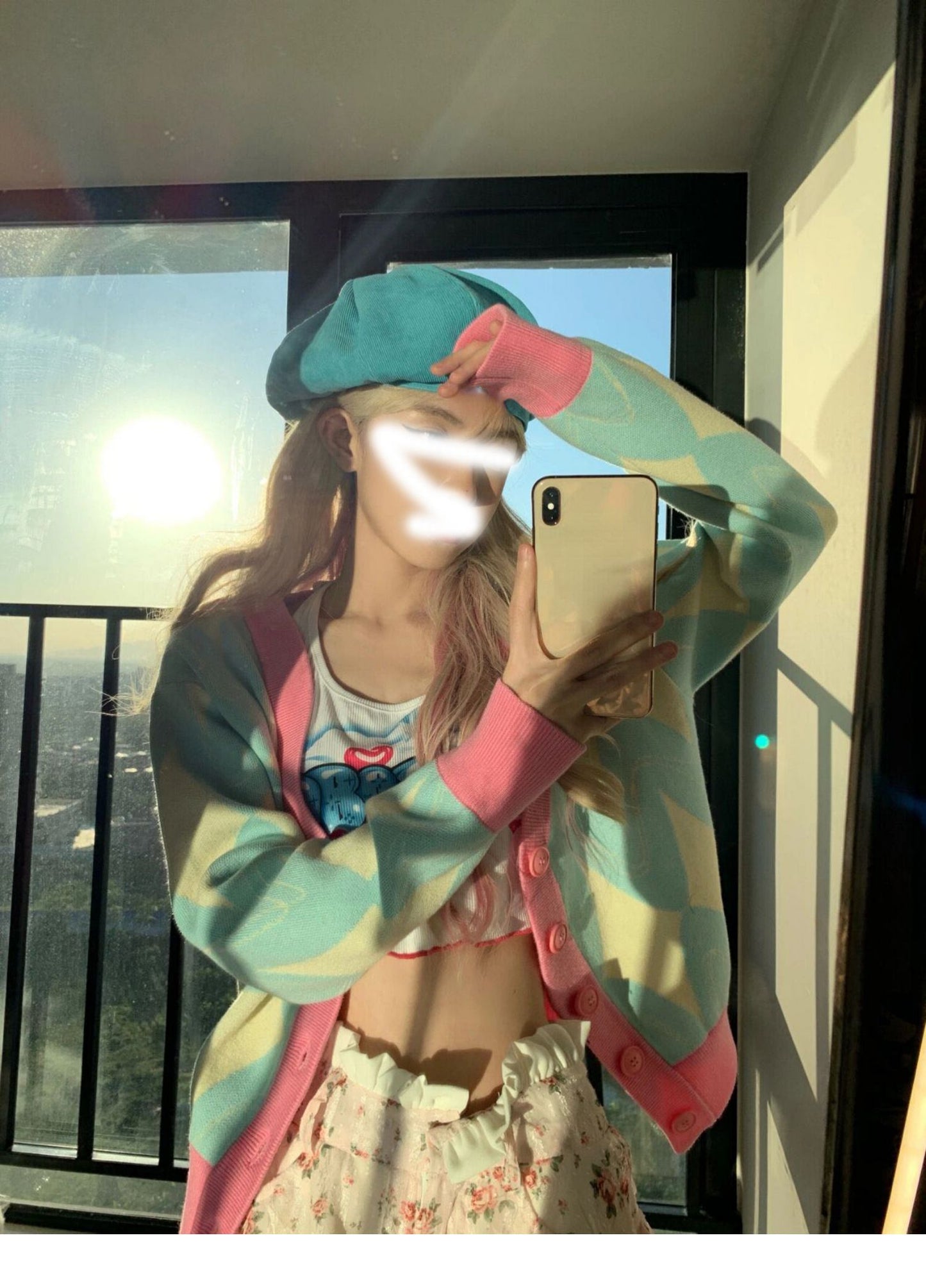 Pastel Argyle V Neck Cardigan Sweater