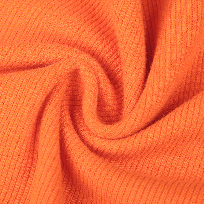 Cute Orange Flower Embroidery Sexy Crop Top Long Sleeve Shirt Tee T-shirt Autumn Casual E-Girl Kawaii Korean Japanese Harajuku Streetwear