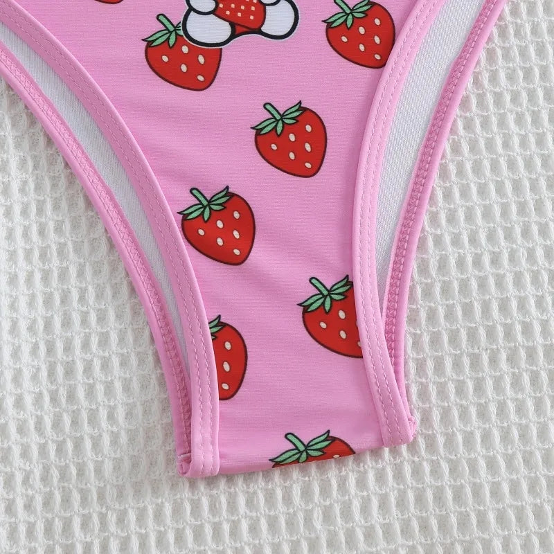 2PCS Pink Strawberry Japanese Cat Bikini Set