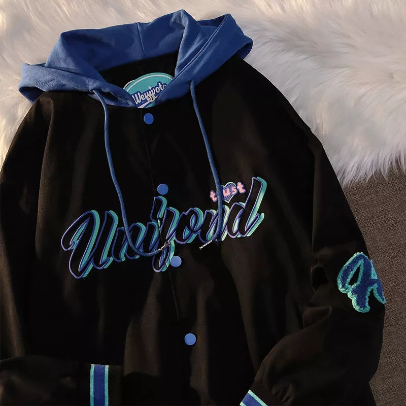 Vintage Pastel Letter Embroidery Oversized Baseball Jacket