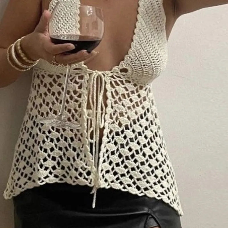 Crochet Front Tie Up Backless Vest