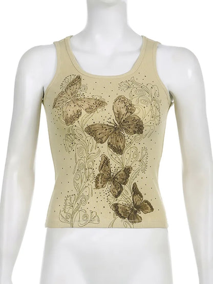 Butterfly Rhinestone Print Tank Top