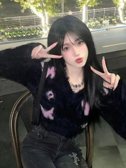 Black Fluffy Butterfly Sweater