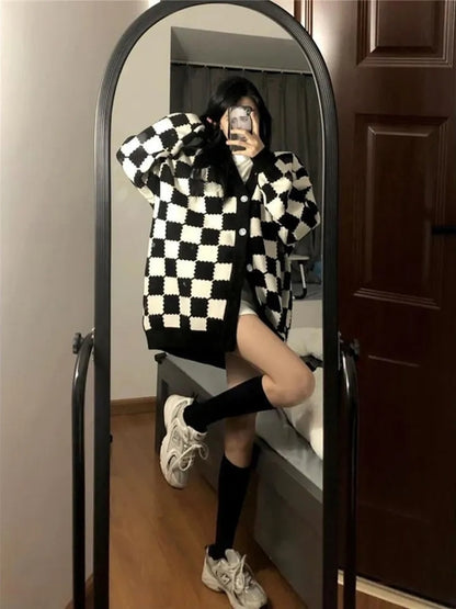 Black & White Plaid Oversized Sweater