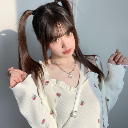 2PCS Floral Print Knit Camisole + Cardigan