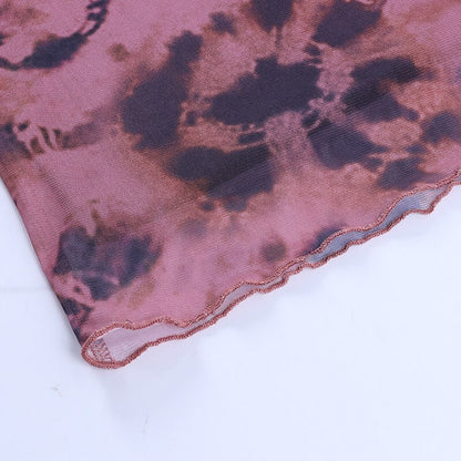 Cute Sexy 90s Retro Vintage Tie Dye Mesh Ruffle Trim A-line Mini High Waisted Skirt Aesthetic Goth E-Girl Kawaii Korean Japanese Harajuku Streetwear