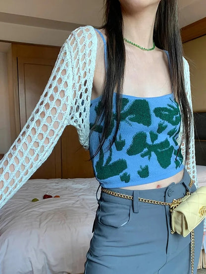 2pcs Hollow Smock + Tie Dye Tank Top