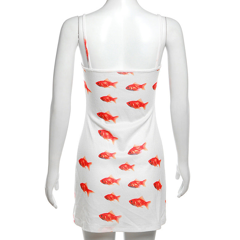 Goldfish Print Ribbed Mini Dress