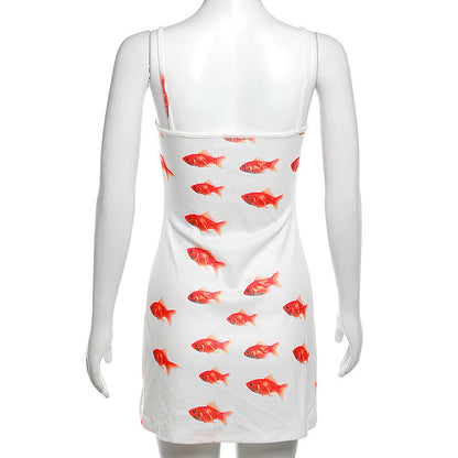 Goldfish Print Ribbed Mini Dress