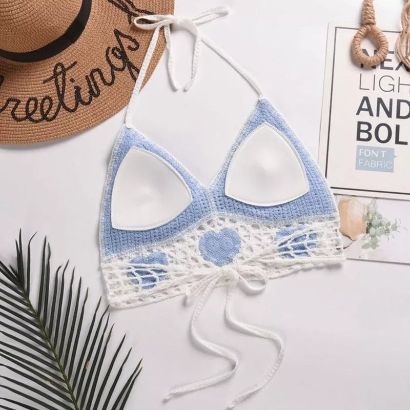Heart Boho Crochet Backless Halter Top