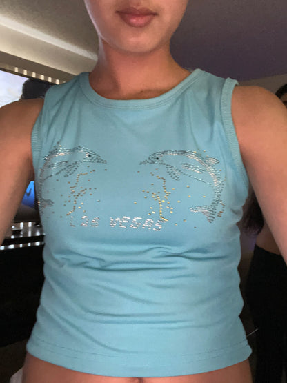 Blue Dolphin Rhinestone Tank Top