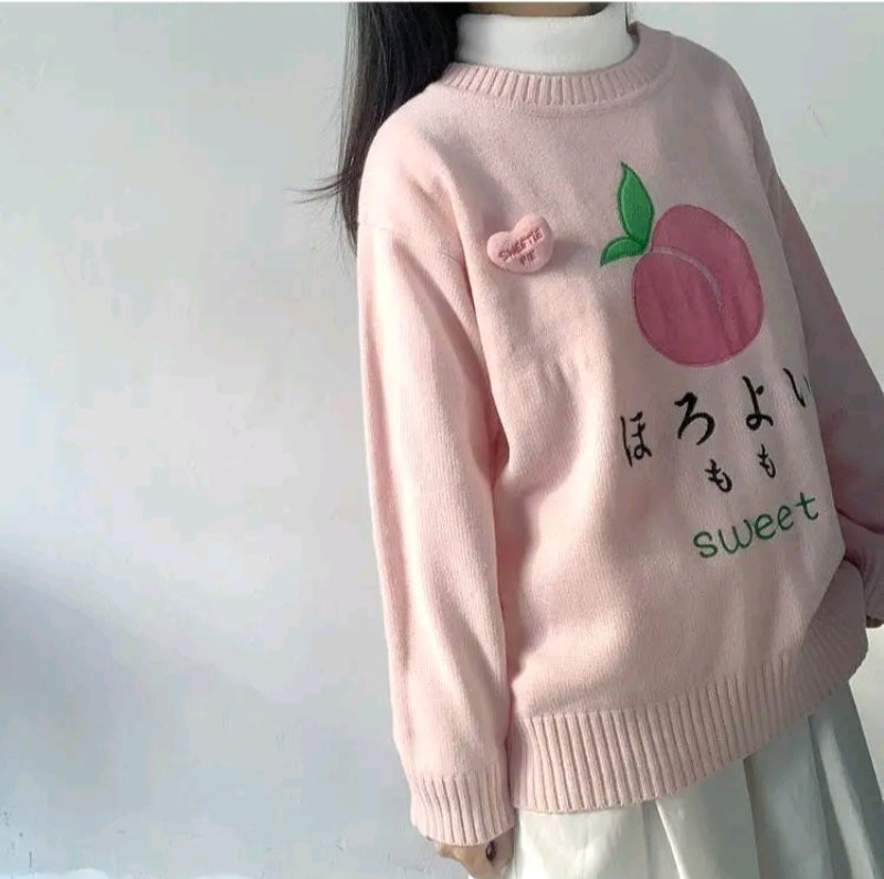 Sweet Pink Peach Embroidery Sweater