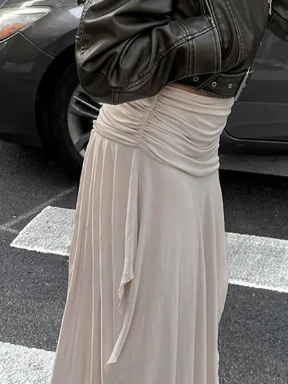 Drawstring Split Low Rise Maxi Skirt