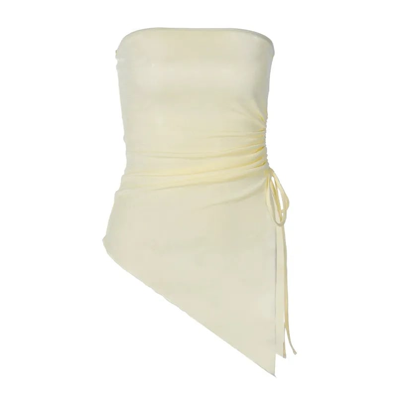 Beige Drawstring Strapless Tube Top