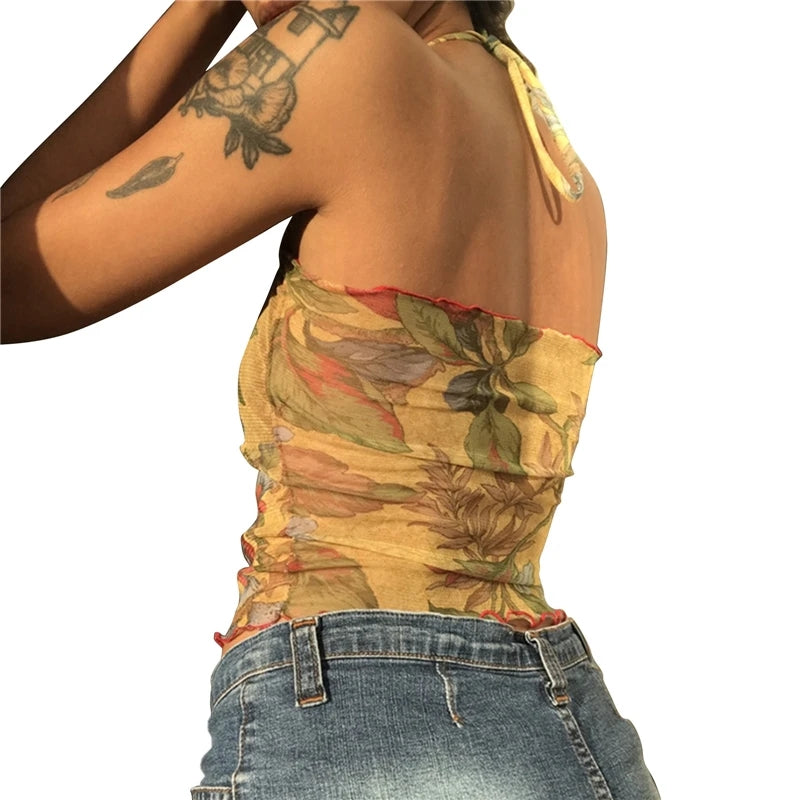 Flower Mesh Crop Top