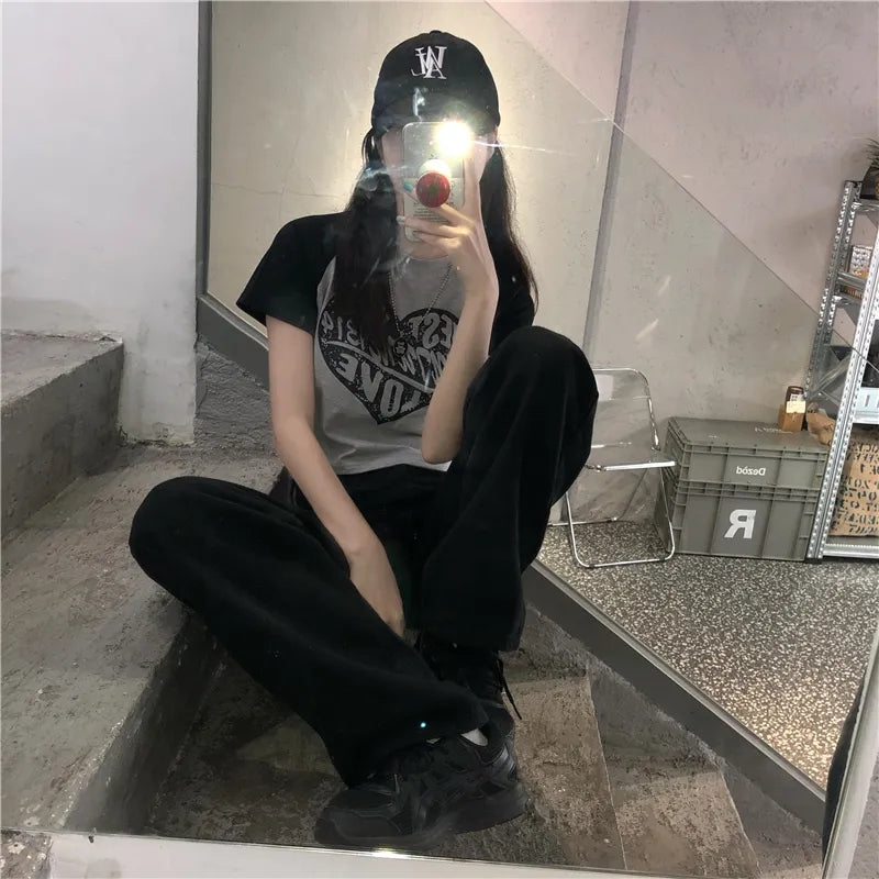 Heart Patchwork Short Sleeve Crop Top