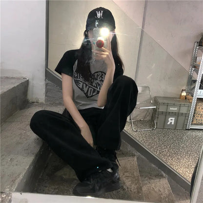 Heart Patchwork Short Sleeve Crop Top