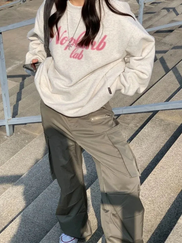 Grey Letter Print Oversized Pullover